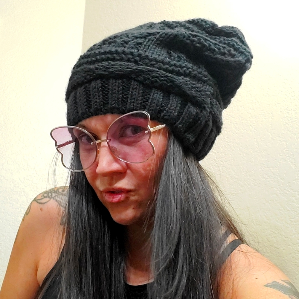Black Slouchy Knit Beanie Hat Unisex